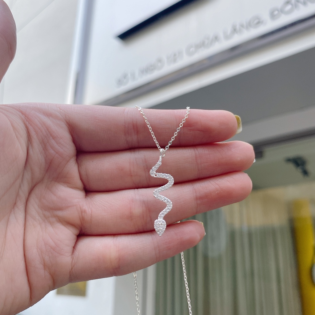 Dây Chuyền Bạc Ta Cao Cấp CaoBac Silver Hoạ Tiết Hình Rắn Đính Đá Lấp Lánh, Độc Lạ, Mới Lạ Dành Tặng Cho Gái