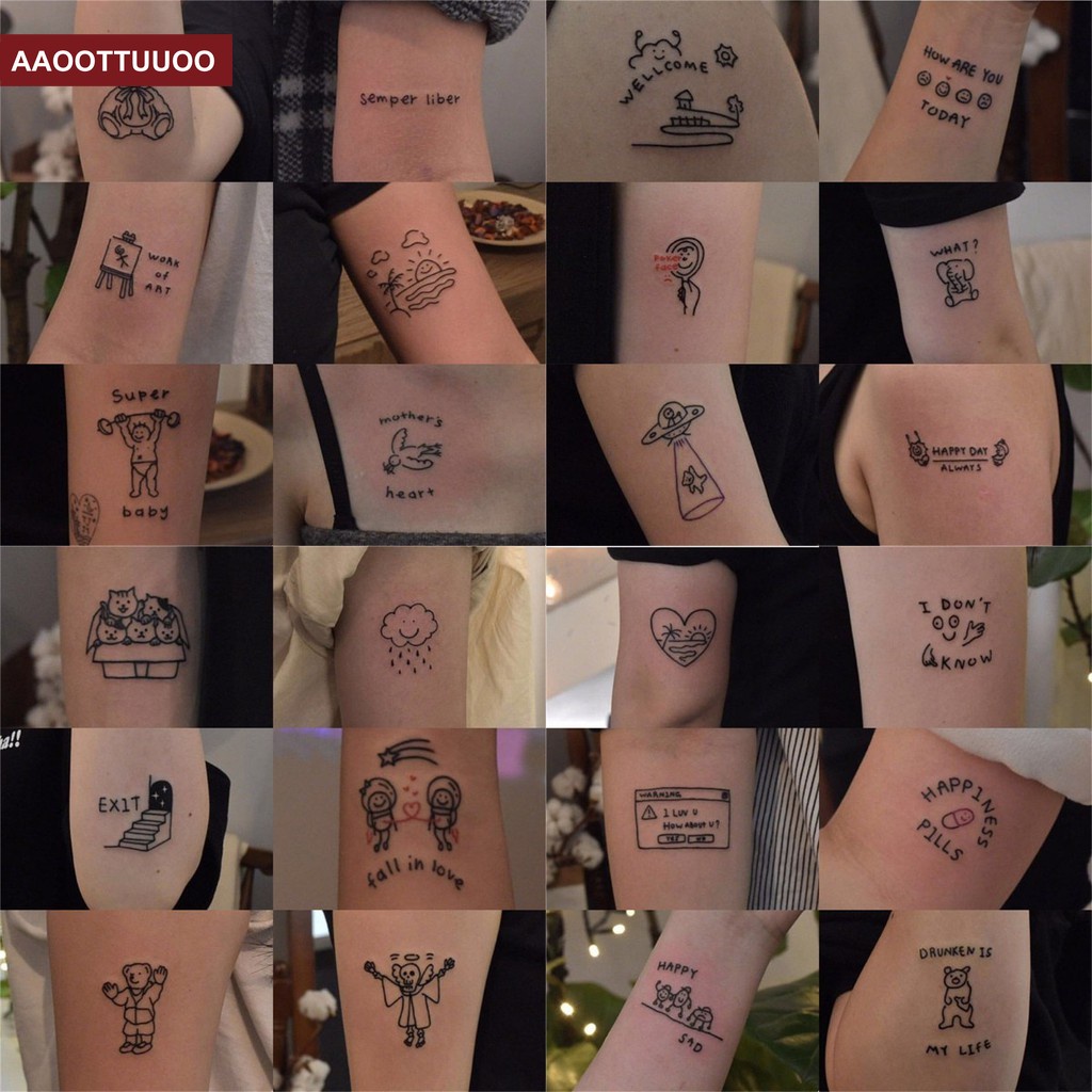 Bộ 45 miếng dán hình xăm tạm thời họa tiết chữ cái Tiếng Anh đơn giản thời trang chống thấm nước lâu trôi tiện lợi