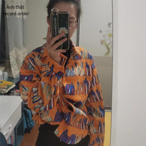 Áo sơ mi nữ form rộng unisex họa tiết kiểu Hàn (ảnh thật)
