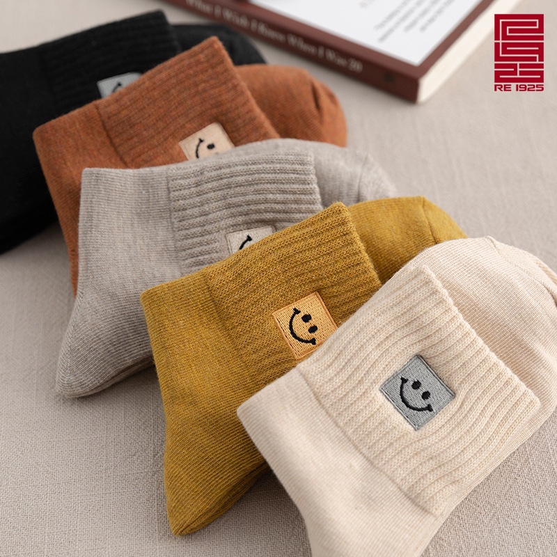 Tất - vớ nam nữ unisex nhún cổ cao trơn nhiều màu họa tiết mặt cười Re1925 Studio TA05