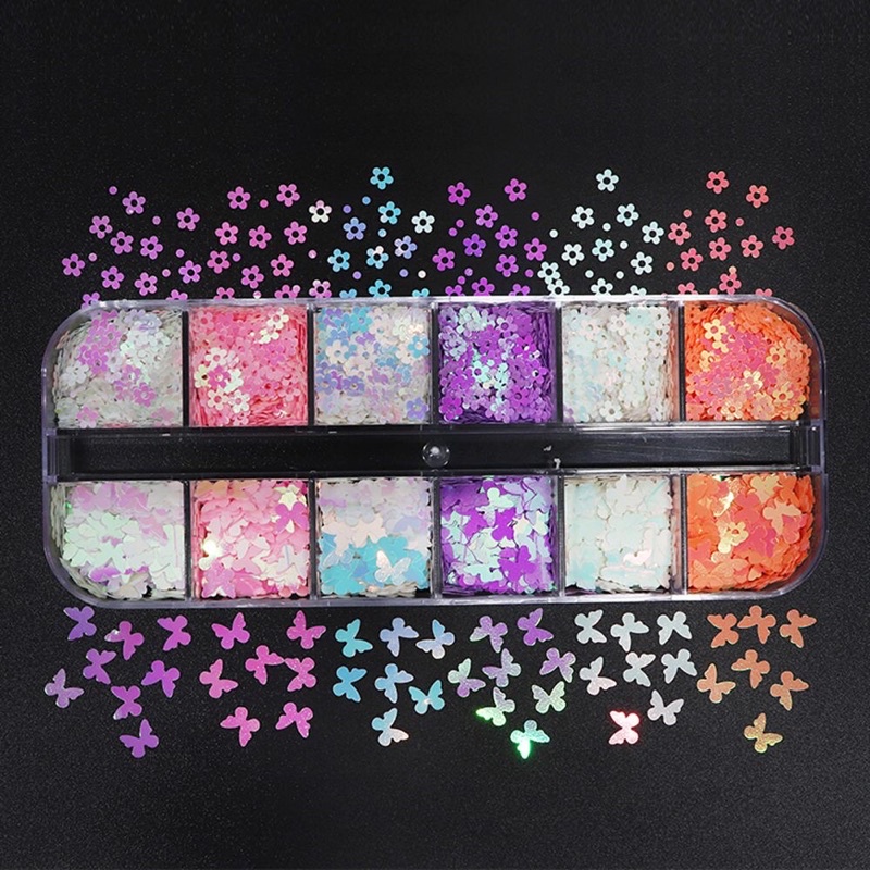 Sequin nhũ kim tuyến hoa và bướm-phụ kiện nail móng