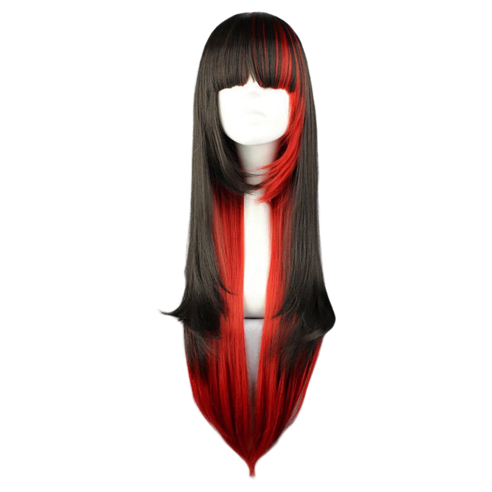 Tóc giả dài thẳng màu đen+đỏ nhiều lớp phong cách cá tính sử dụng cho hóa trang