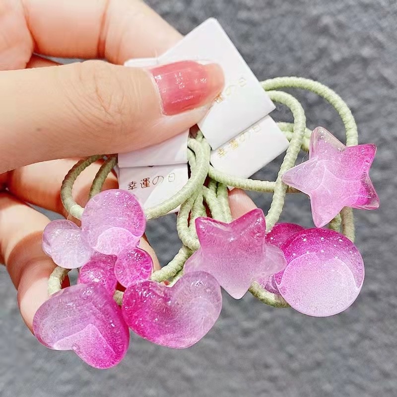 Dây Buộc Tóc Cao Su Màu Sáng Họa Tiết Hoạt Hình Không Đau Cho Bé Gái