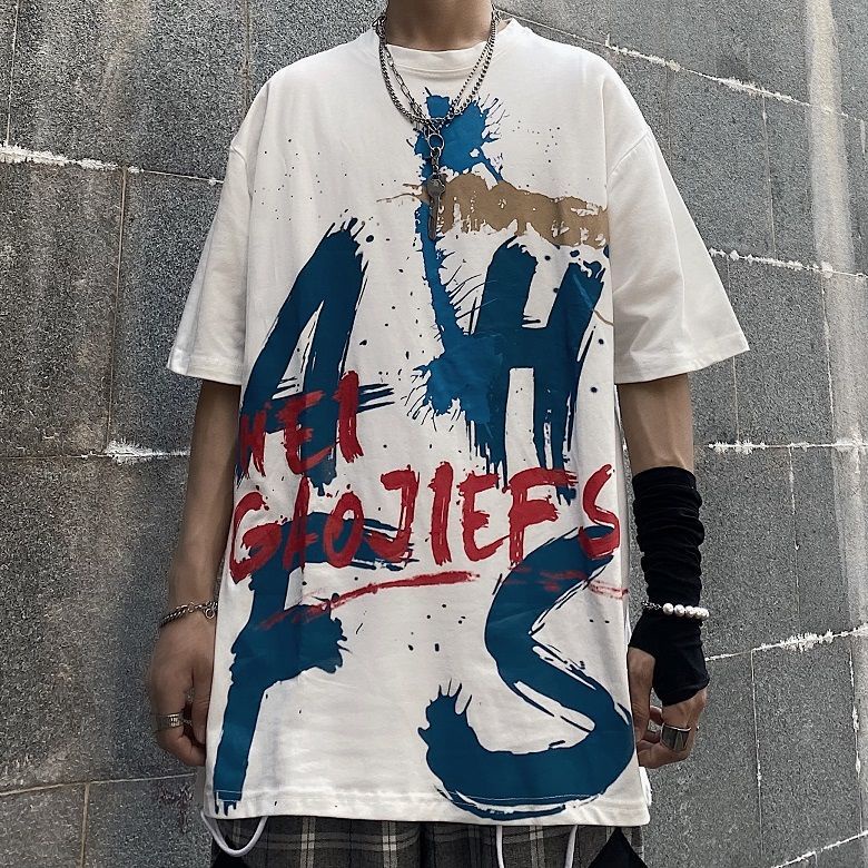 Áo Thun Tay Ngắn Dáng Rộng In Họa Tiết Graffiti Phong Cách Hip Hop Hàn Quốc Thời Trang Cho Nam
