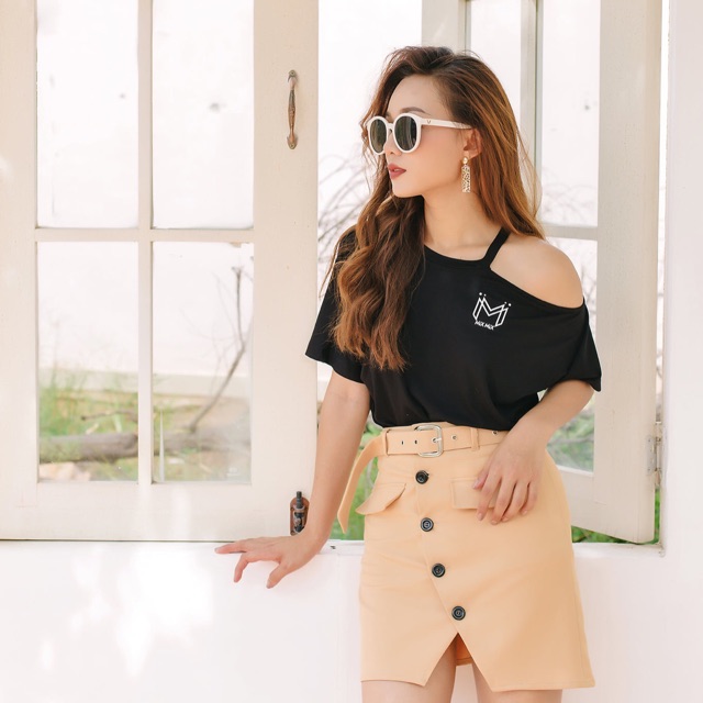 Set áo thun cotton 100% - MIXMIX - Chân váy Kaki - Hàng thiết kế - Hình thật
