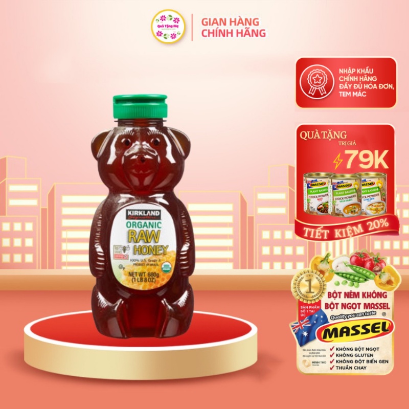 Mật ong kirkland signature raw organic honey bear 680g Healthy care quatangme