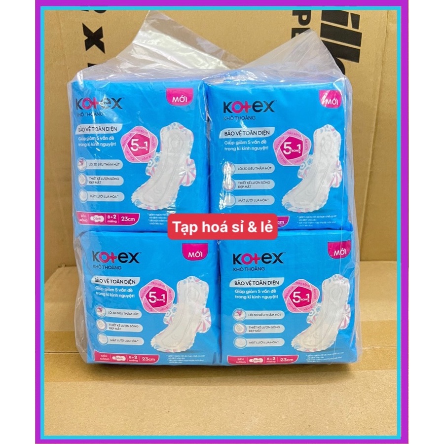 (Bao bì mới tặng kèm) Lốc 8 Gói Kotex Siêu Mỏng Cánh 23cm ( 8 Miếng ) băng vệ sinh