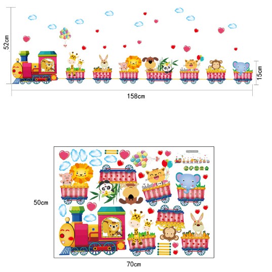 decal trang trí đường ray xe lửa thú xinh