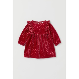 Váy nhung đỏ chấm bi bé gái HM Auth size 9m đến 4Y