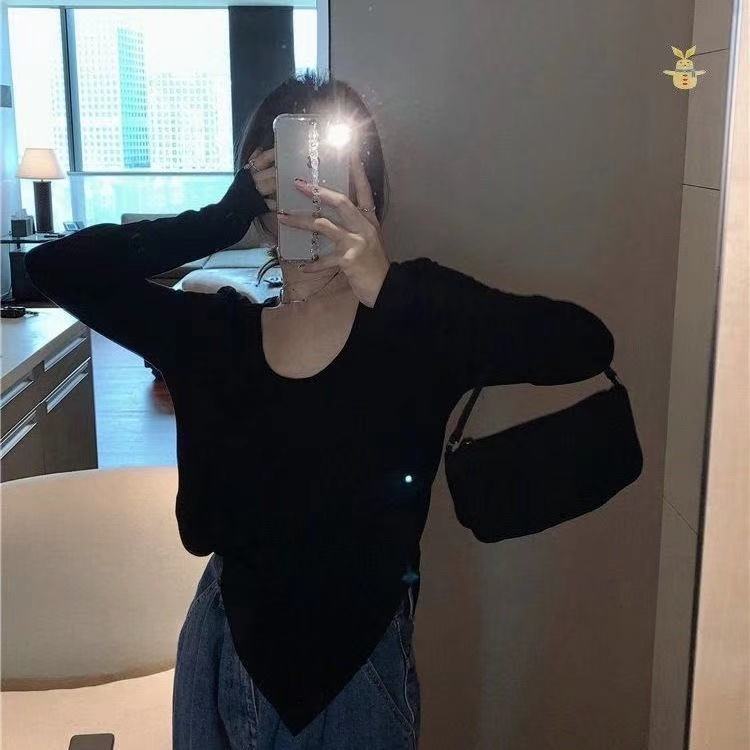 Áo thun COZOK cổ chữ U xẻ tà phong cách Hàn Quốc quyến rũ