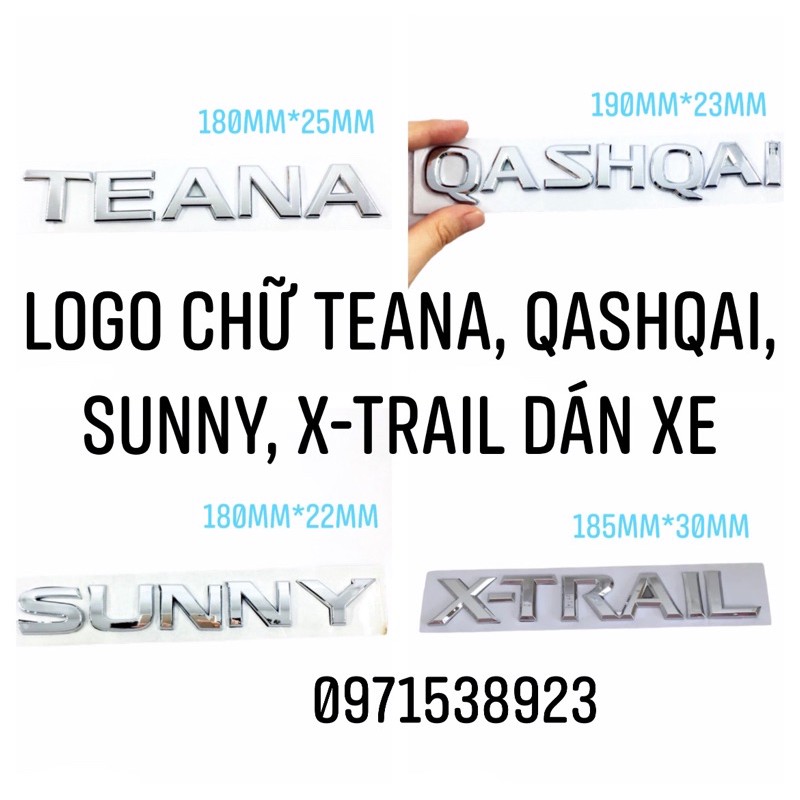 logo chữ nổi NISSAN TEANA, QASHQAI, X-TRAIL, SUNNY dán thân xe