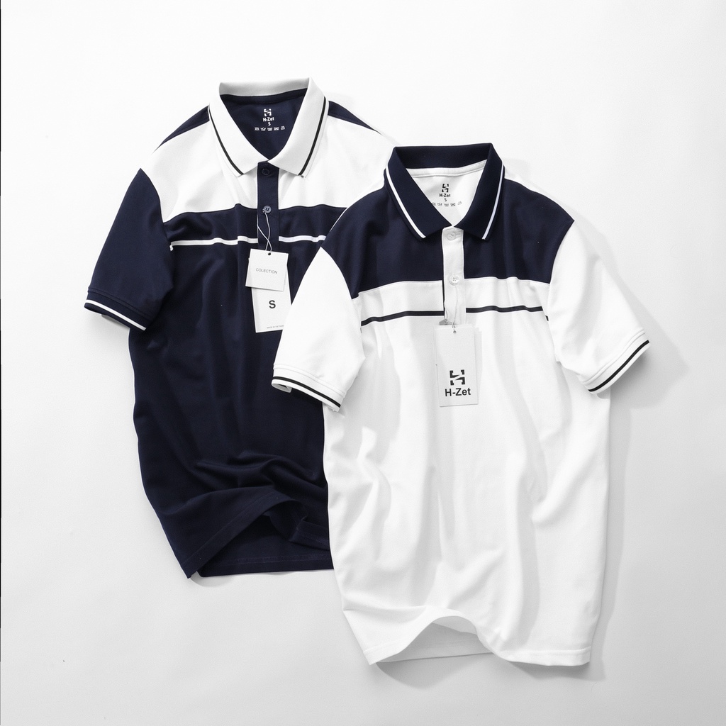Áo Polo Nam Vải Polo Cá Sấu Cao Cấp - Áo Navy Phối Trắng