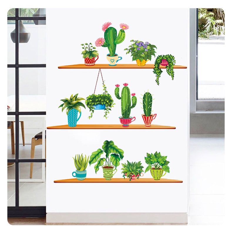 Decan dán tường, decan trang trí phòng hình chậu cây XH9309