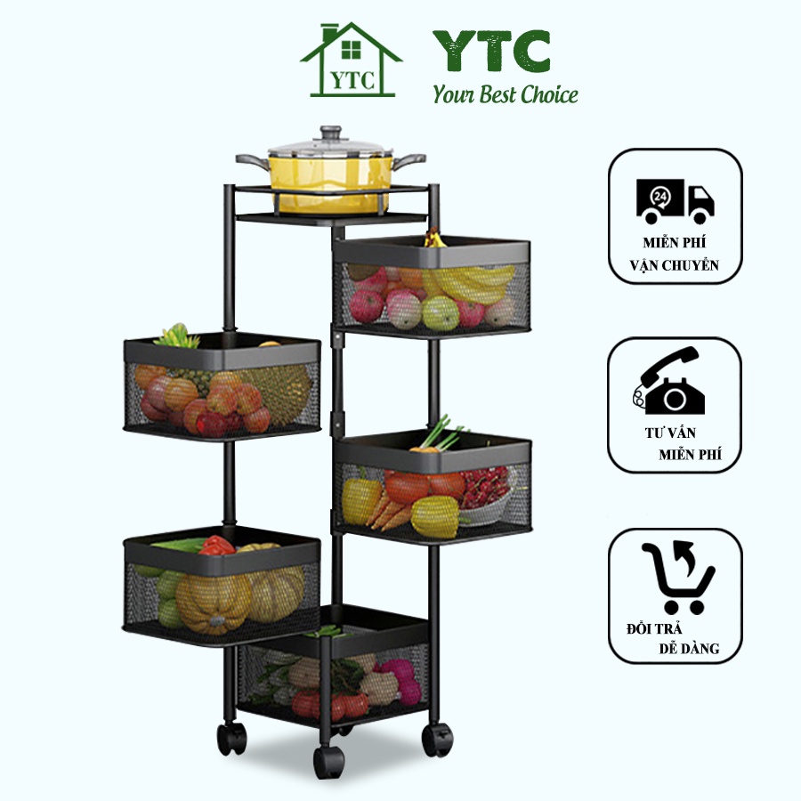 Kệ Nhà Bếp Khay Vuông Xoay 360, Giá Để rau Củ Tiện Lợi