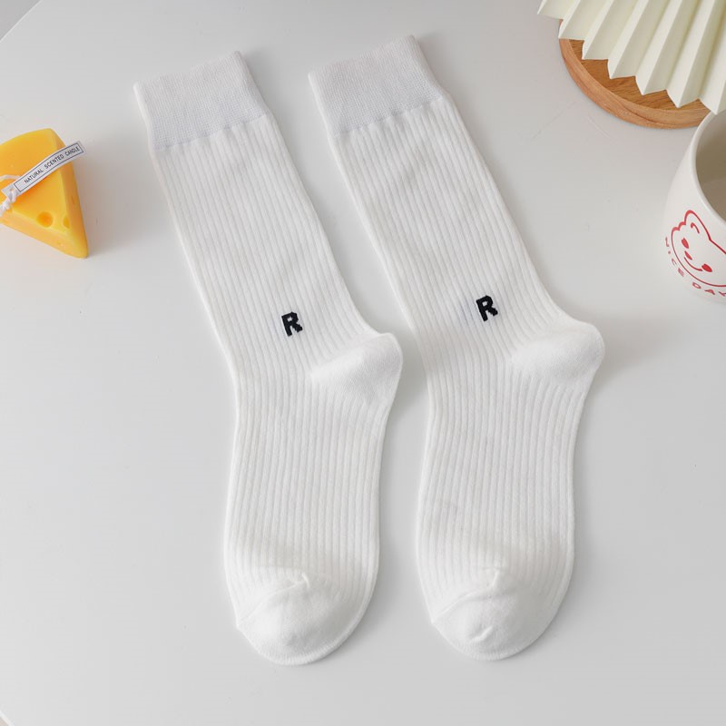 Tất cổ cao màu trơn vintage 100% Cotton - "R" Socks