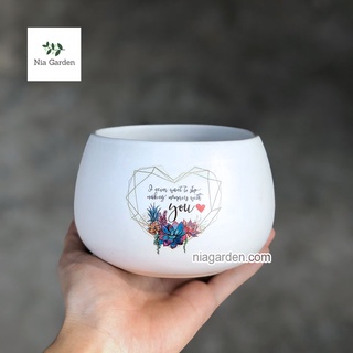 Chậu gốm sứ hạt dẻ nhỏ in hình - N2