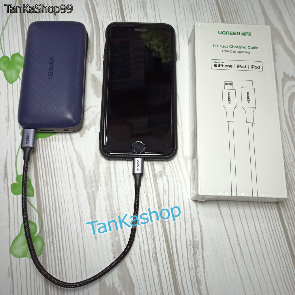 Cáp Sạc Ugreen Usb C to Lightning  25cm, Sạc Nhanh iPhone, Bện Dù Siêu Bền Thích Hợp Dùng Với Pin Dự Phòng