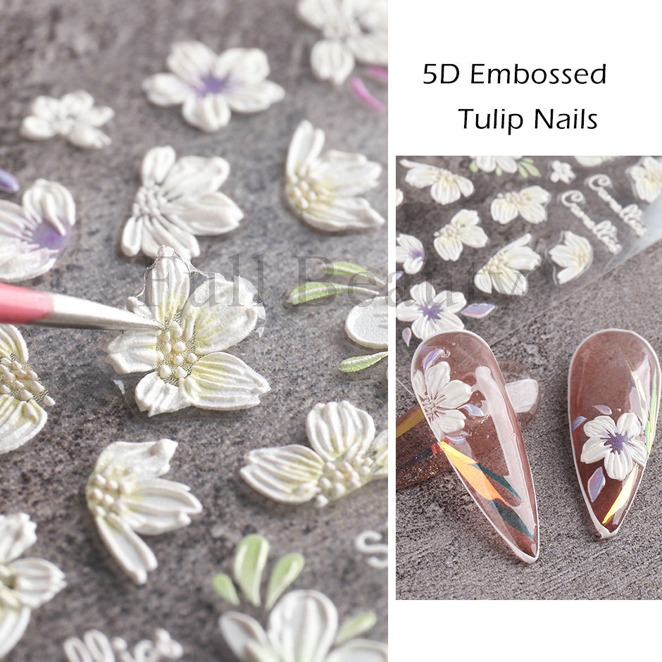 Miếng Dán Trang Trí Móng Tay 5D Hình Hoa Tulip Đẹp Mắt