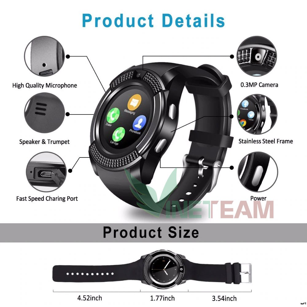 Đồng Hồ Thông Minh SMARTWATCH V8 - Cảm Ứng, Gắn Sim Và Thẻ Nhớ -dc3286