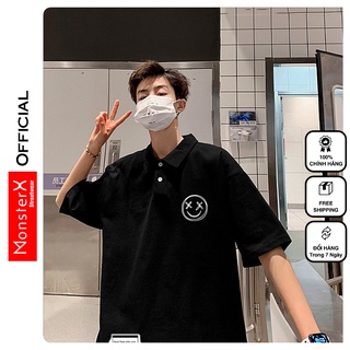 Áo thun polo mặt cười smile monsterx phông tay lỡ nam nữ form rộng local brand