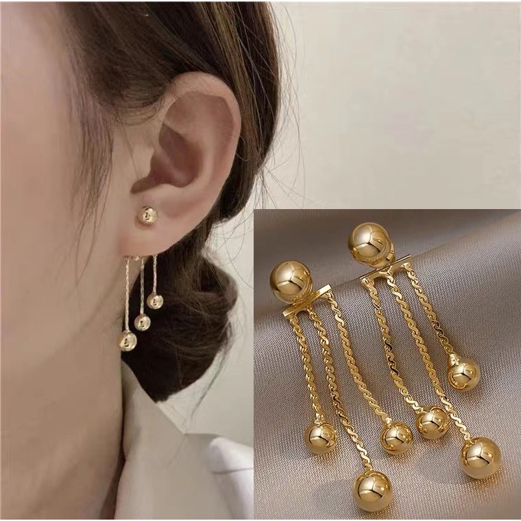 Bông Tai Mạ Bạc 925 Hình Giọt Nước Phối Tua Rua Phong Cách Hàn Quốc Mới