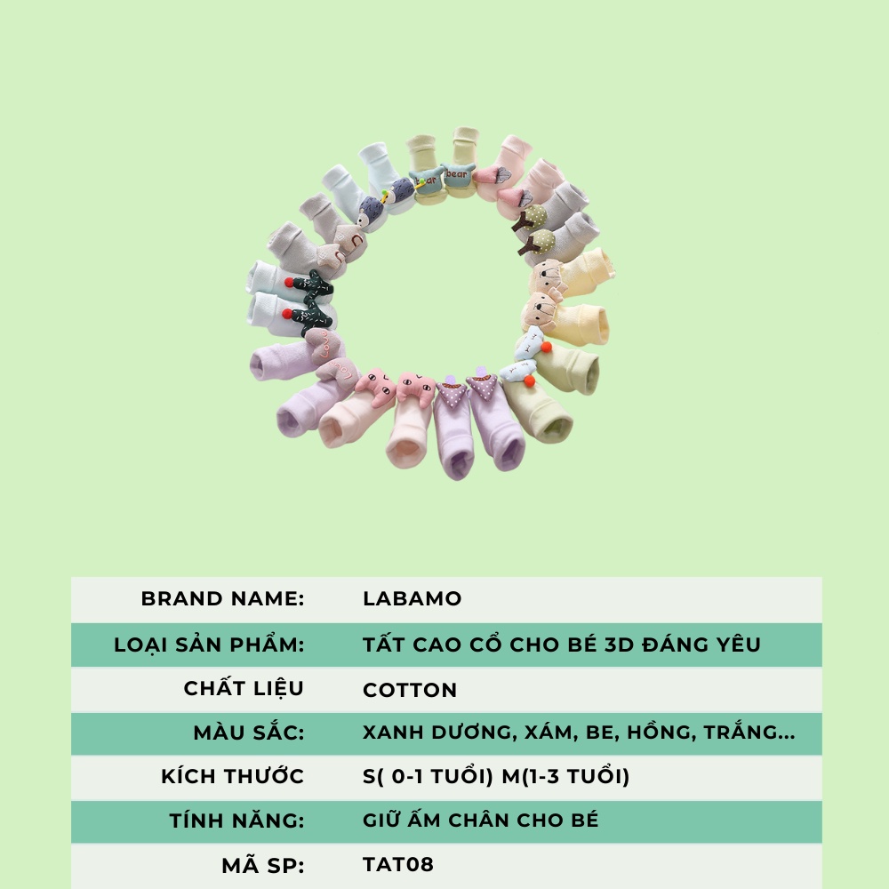 Tất cho bé cao cổ hình nổi 3D dễ thương 100% cotton cao cấp LABAMO T01