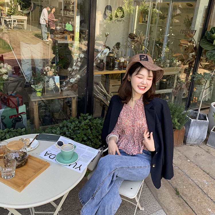 Áo sơ mi voan hoa tay dài thời trang xuân hè Hàn Quốc mới 2021