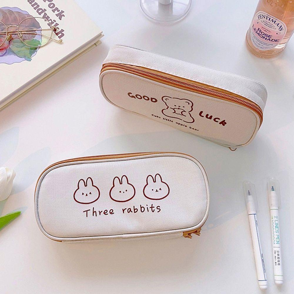 Túi Đựng Bút Đa Năng Cỡ Lớn In Họa Tiết Hoạt Hình Gấu Thỏ Xinh Xắn