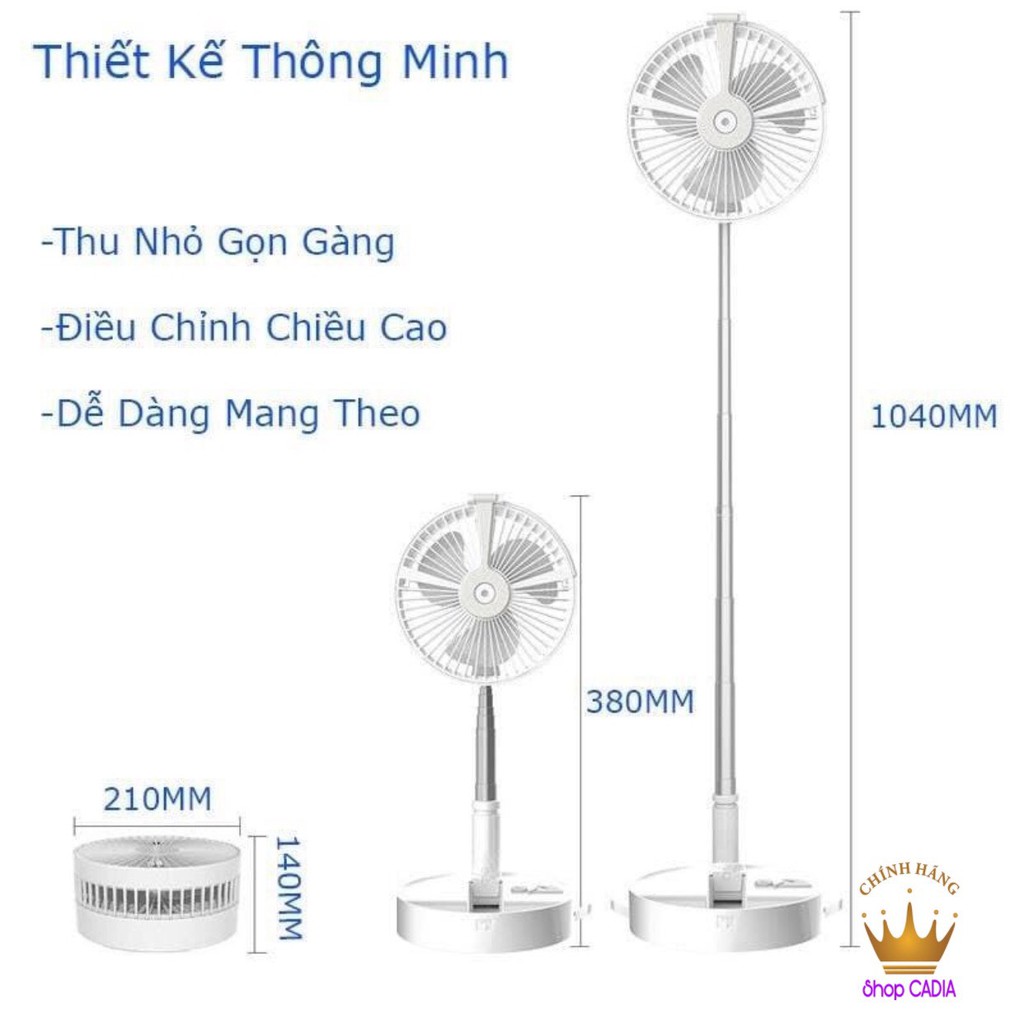 [HÌNH ẢNH + VIDEO THẬT] Quạt Tích Điện Gấp Gọn Đa Năng, Pin 7200mAh, 4 Chế Độ Gió