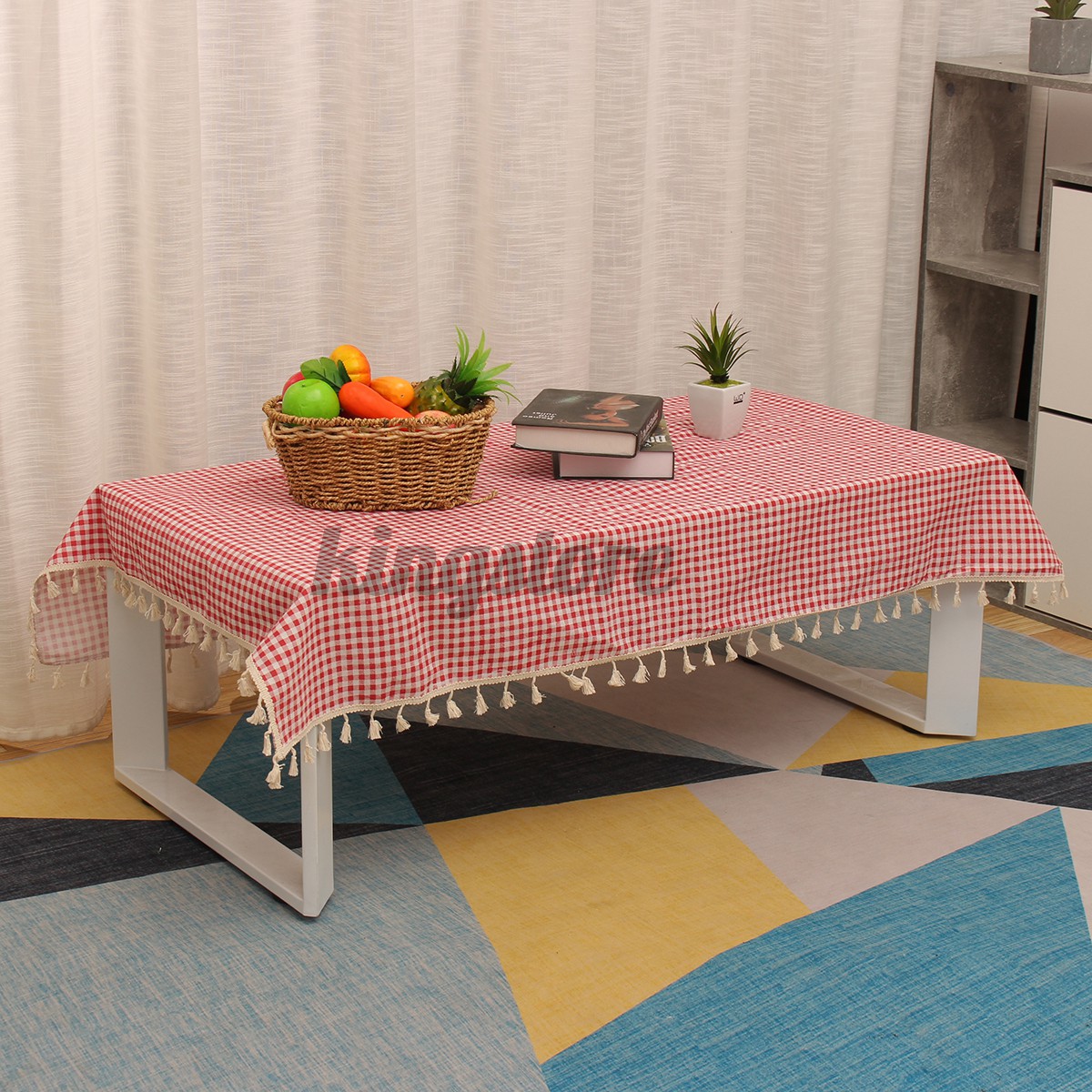 Stripe Printed Cotton Linen Tablecloth Rectangle Tassel Tea Table Cloth Cover