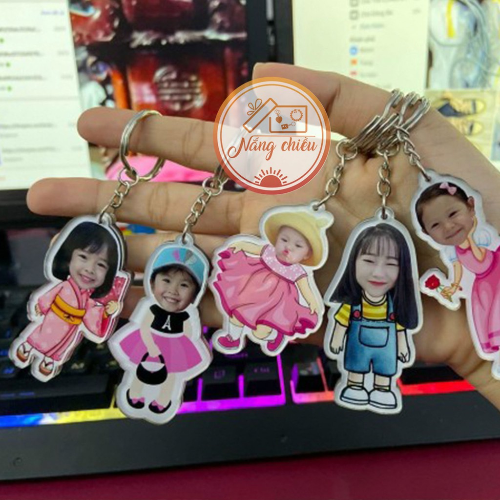 Móc khóa ghép chibi theo yêu cầu - Móc khóa bằng mica in ảnh 2 mặt xịn xò