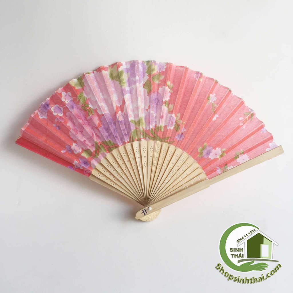 Quạt vải lụa in hoa 3D - quạt dài 21cm - loại dày tốt - giao màu ngẫu nhiên