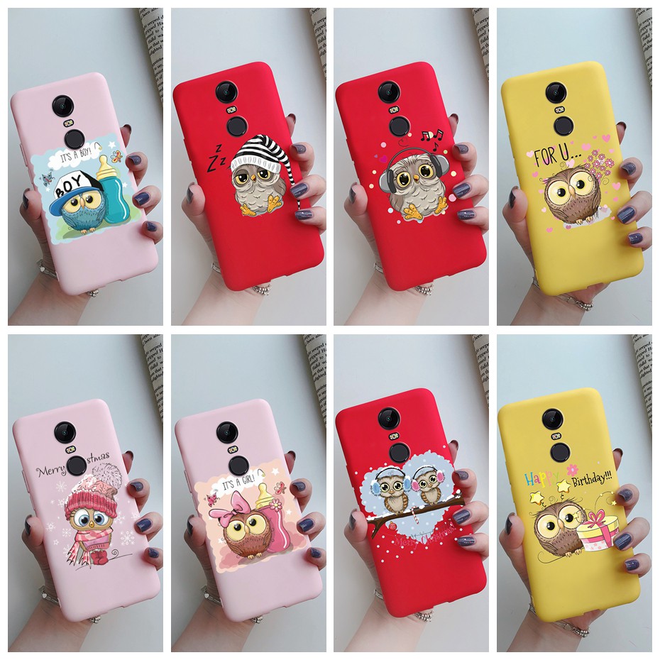 Ốp điện thoại silicone TPU mềm in hình chim cú đáng yêu cho Xiaomi redmi 5 plus
