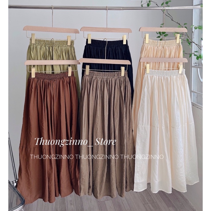 [Ảnh thật/Video]Chân váy dài nhăn Ruby Hàn Quốc hai lớp Chân váy dài Quảng Châu