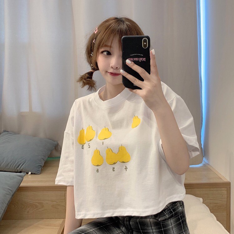 ÁO CROPTOP NỮ FORM RỘNG IN TRÁI LÊ SIÊU XINH