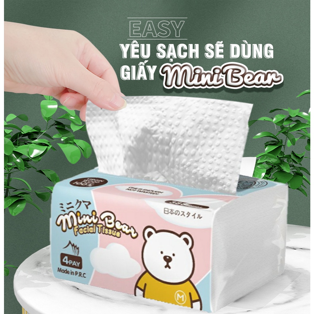 Khăn giấy rút 4 lớp 300 tờ mềm dai dẻo, chiết xuất từ bột gỗ nguyên chất thương hiệu MINI BEAR Nhật Bản (1 gói)