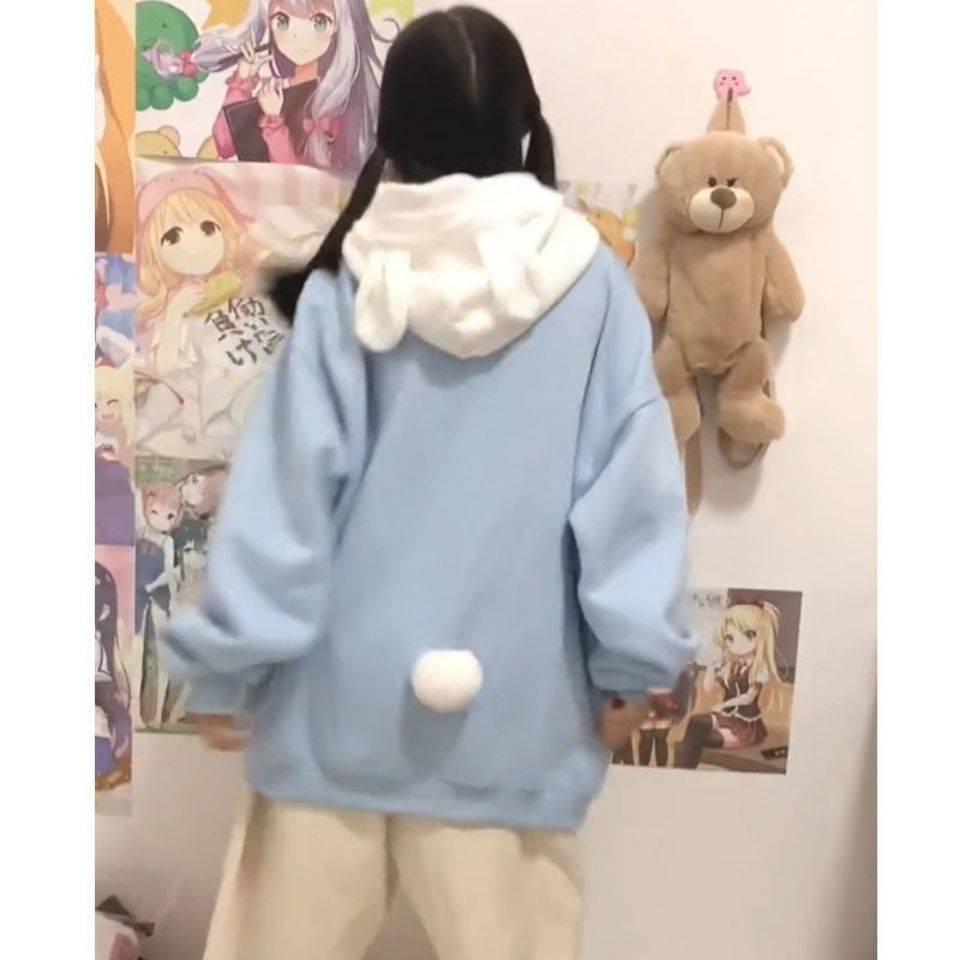 Áo Hoodie Tai Thỏ Phong Cách Nhật Bản Xinh Xắn Cho Nữ