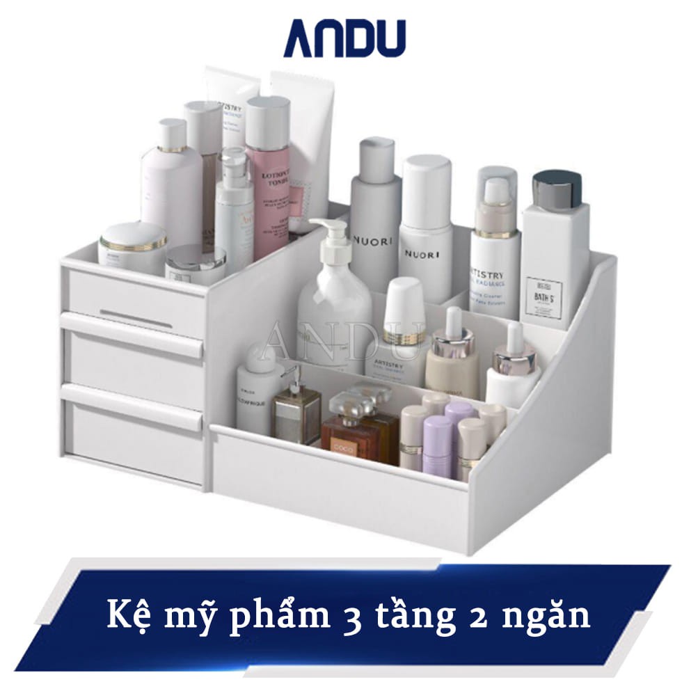 Kệ Mỹ Phẩm 3 Tầng 2 Ngăn Kéo, Đựng Đồ Trang Điểm Tiện Dụng ,Tủ Mỹ Phẩm, Trang Sức