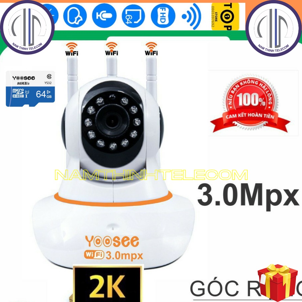 Camera YOOSEE 3 râu trong nhà có màu ban đêm đàm thoại 2 chiều, xoay 360 độ báo động, cổng lan 3mp 2k 2mp 1080p