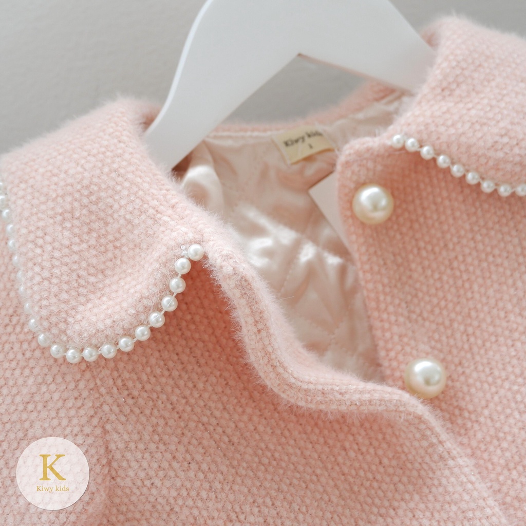 Áo khoác bé gái Kiwy Kids chất liệu len lông thỏ có chần bông ấm áp Kids2152 cho bé 1 đến 6 tuổi