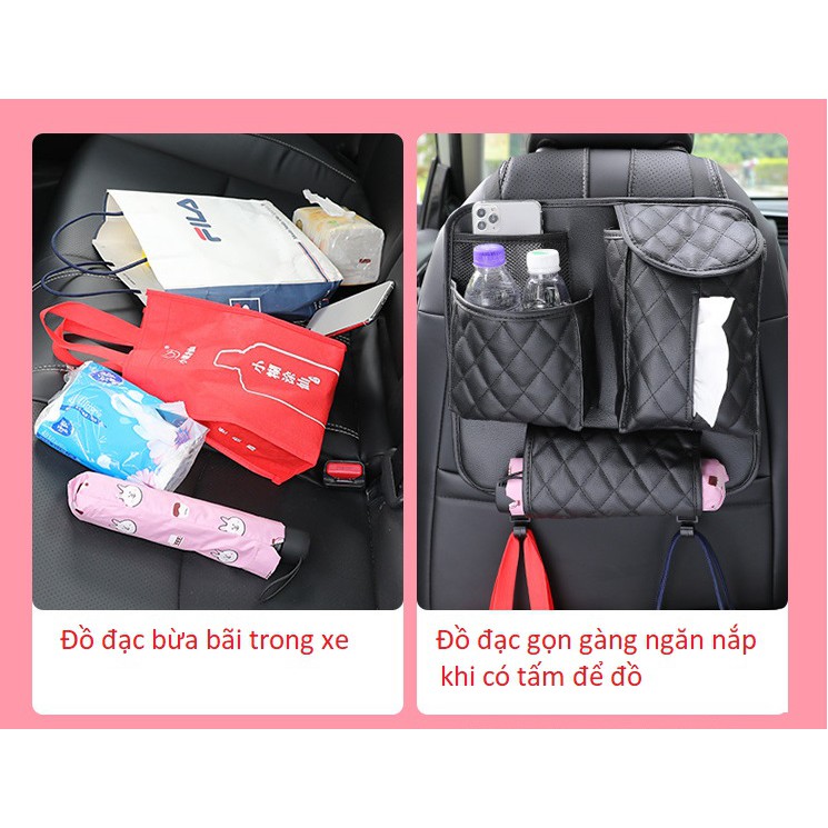 Tấm để đồ đa năng sau ghế xe hơi ô tô form cứng bằng da đen sần cao cấp