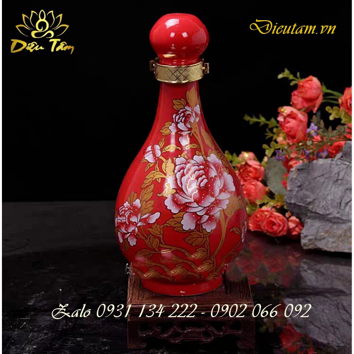 Lục bình đựng nước thờ cúng rượu gốm sứ cao cấp in hoa văn cổ điển