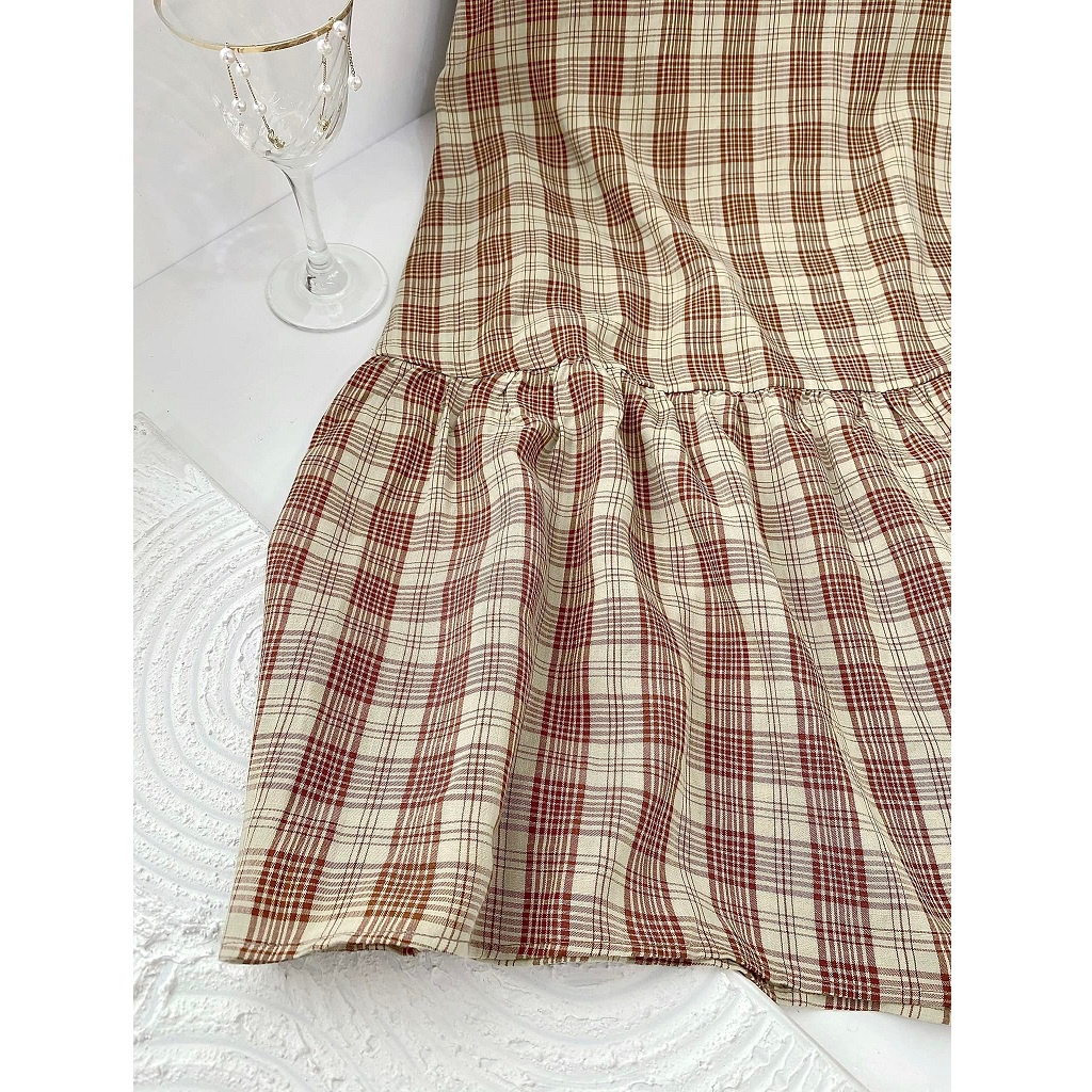 Váy bầu, đầm bầu thiết kế công sở, kẻ caro cực xinh, tông màu nâu pastel dịu mát - sang chảnh. Freesize dưới 70kg