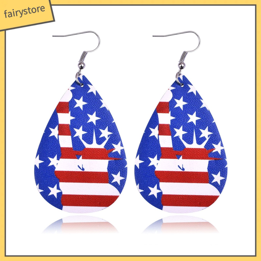 1 Đôi Bông Tai Giả Da Hình Lá Cờ Mỹ Đơn Giản