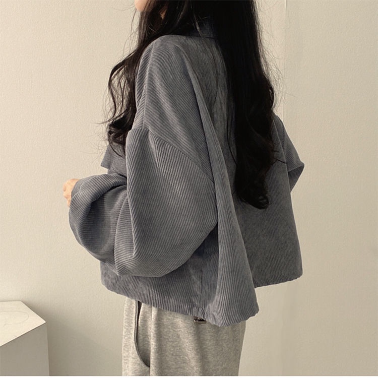 Áo Khoác cardigan Dáng Ngắn Chất Liệu Nhung Kẻ Cao Cấp Phong Cách Hàn Quốc Cho Nữ