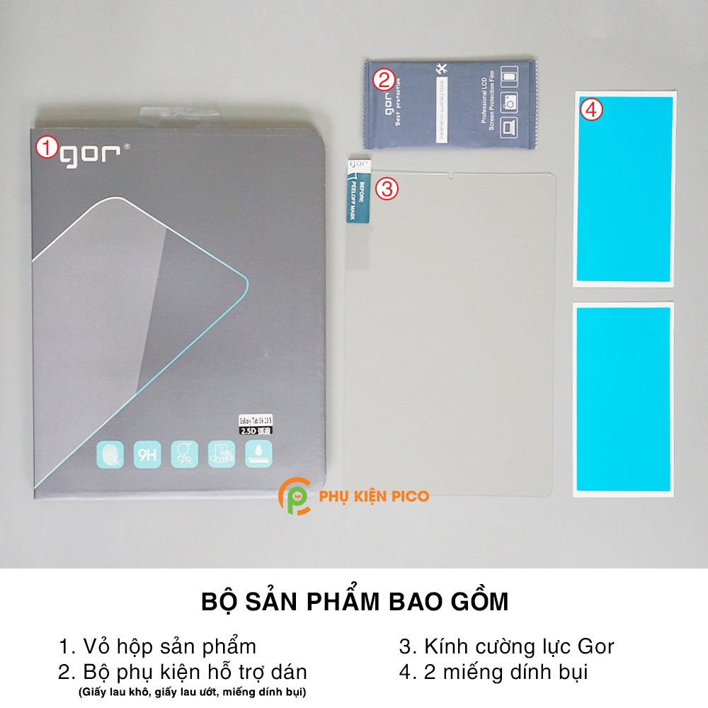 Kính cường lực Samsung Tab S6 Lite / Tab S7 Plus full màn hình chính hãng Gor - Dán màn hình Samsung Galaxy Tab S6 Lite