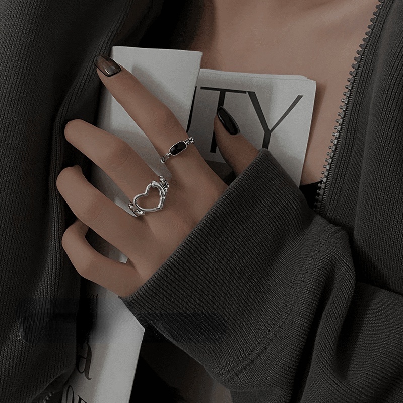 Nhẫn hở hình trái tim phong cách đường phố cá tính chất lượng cao