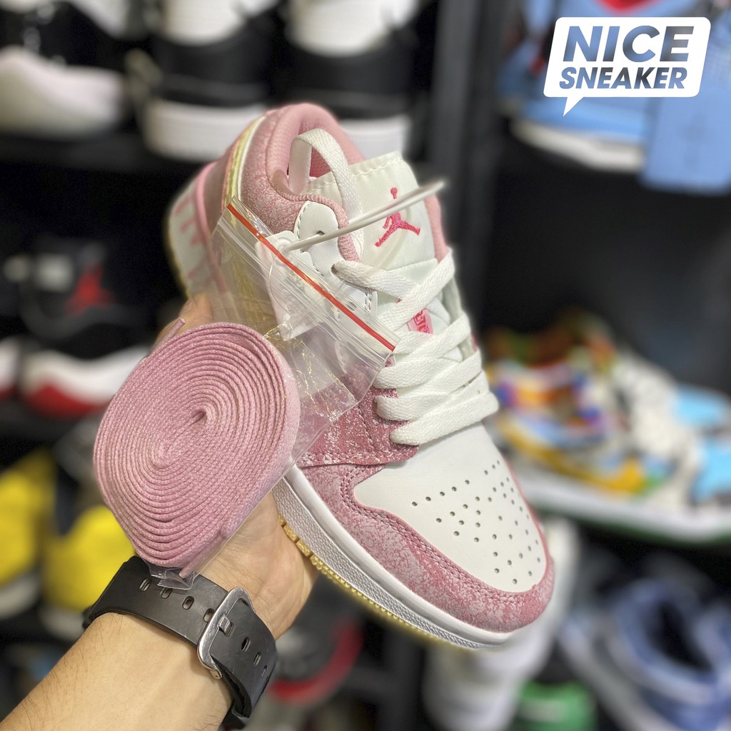 [ Nice Sneaker ] Giày sneaker nữ cổ thấp Jordan 1 low Paint Drip ( hồng sữa ) | Bản 1:1 chuẩn .