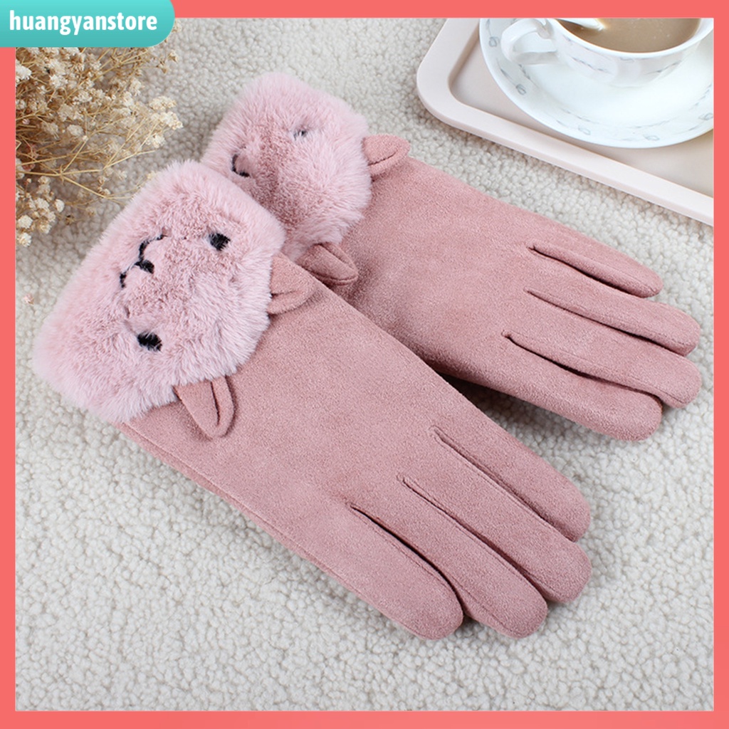 HY| Găng tay da lộn chống gió giữ ấm có thể dùng màn hình cảm ứng cho nữ