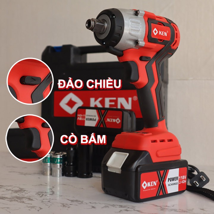 [ FREESHIP ] Máy Siết Bulong Bắn Vít Ken 118V Không Chổi Than – Lõi Đồng – Pin Chuẩn 10 Cell – Tặng bộ 6 đầu khẩu